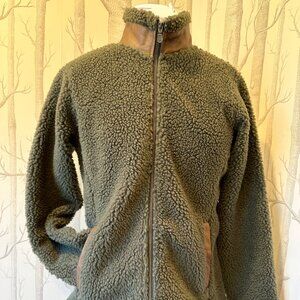 Orvis Loden Green Leather Trimmed Fleece Size Medium